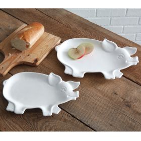 Piglet Plates Set of Two - Adorable Porcelain Dishes for Kids or Farmhouse Decor