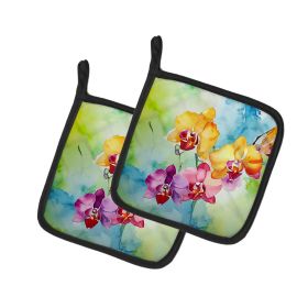 Orchids in Watercolor Pair of Pot Holders Kitchen Heat Resistant Pot Holders Sets Oven Hot Pads for Cooking Baking BBQ, 7 1/2 x 7 1/2