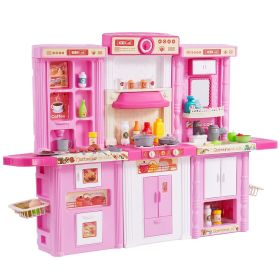 VEVOR Kitchen Playset Kids Pretend Cooking Play Toy 74 Piece Accessories Pink