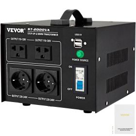 VEVOR Voltage Converter Transformer,2000W Heavy Duty Step Up/Down Transformer Converter(240V to 110V, 110V to 240V)