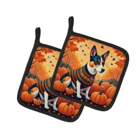 Basenji Fall Pair of Pot Holders Kitchen Heat Resistant Pot Holders Sets Oven Hot Pads for Cooking Baking BBQ, 7 1/2 x 7 1/2