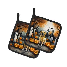 Yellow Labrador Retriever Spooky Halloween Pair of Pot Holders Kitchen Heat Resistant Pot Holders Sets Oven Hot Pads for Cooking Baking BBQ