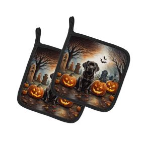 Chocolate Labrador Retriever Spooky Halloween Pair of Pot Holders Kitchen Heat Resistant Pot Holders Sets Oven Hot Pads for Cooking Baking BBQ