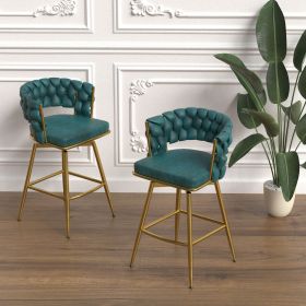 Bar Chair Suede Woven Bar Stool Set of 2,Golden legs Barstools No Adjustable Kitchen Island Chairs