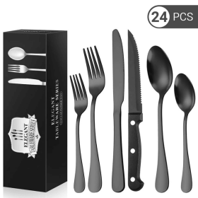 24 Piece Flatware Set for 4, TINANA Stainless Steel Flatware Set, Mirror Polished Cutlery Utensil Set, Durable Home Kitchen Eating Tableware Set