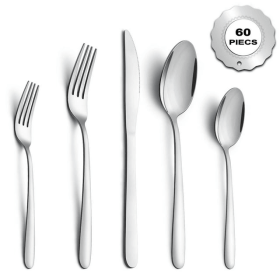 Bestdin Silverware Set, 60 Pieces Stainless Steel Flatware Set for 12, Include Fork Knife Spoon Set, Mirror Polished, Dishwasher Safe