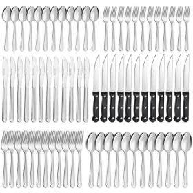 Bestdin 72 Pieces Silverware Set with Steak Knives, Stainless Steel Pattern Design Cutlery Set for 12, Flatware Set Mirror Polished