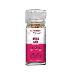 Pride of India Onion Salt 2.3 oz (65 gm) w/ Convenient Grinder Cap Healthy Warm Toasty Kitchen Staple | Used for Seasoning Marinades Coatings Dressing