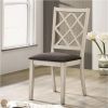 Antique White Solid wood Set of 2 Chairs Unique Design Back Kitchen Dining Room Breakfast Grey Cushion Seat Chair Fabric