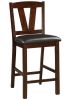 Dark Walnut Wood Framed Back Set of 2 Counter Height Dining Chairs Breakfast Kitchen Cushion Seats