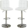 White Faux Leather Bar Stool Counter Height Chairs Set of 2 Adjustable Height Kitchen Island Stools Modern