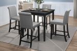 Counter Height Chairs Set of 2 Black Finish Upholstered Gray Padded Seat Back Transitional Dining Kitchen Wooden Furniture