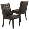 Modern Faux Leather Espresso Tufted Set of 2 Chairs Dining Seat Chair Birch veneer MDF Kitchen Dining Room