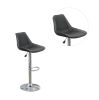 Dining Kitchen Adjustable Bar stool Chair Ebony Color Wax Polyurethane Leather Chrome Base Modern Set of 2 Chairs / Bar Stool