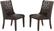 Modern Faux Leather Espresso Tufted Set of 2 Chairs Dining Seat Chair Birch veneer MDF Kitchen Dining Room