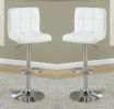 White Faux Leather Bar Stool Counter Height Chairs Set of 2 Adjustable Height Kitchen Island Stools Modern