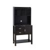 Bakers Rack Cabinet, Kitchen Cabinet with Storage Compartments, Red Cocoa & Faux Marble Black