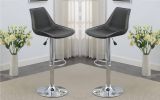 Dining Kitchen Adjustable Bar stool Chair Ebony Color Wax Polyurethane Leather Chrome Base Modern Set of 2 Chairs / Bar Stool