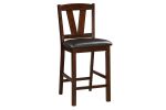 Dark Walnut Wood Framed Back Set of 2 Counter Height Dining Chairs Breakfast Kitchen Cushion Seats