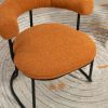 COOLMORE Boucle Dining Chairs Set of 2, Mid-Century Modern Curved Backrest Chair, Round Upholstered Kitchen Chairs (Orange Boucle)