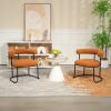 COOLMORE Boucle Dining Chairs Set of 2, Mid-Century Modern Curved Backrest Chair, Round Upholstered Kitchen Chairs (Orange Boucle)