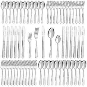 Bestdin Silverware Set for 12, 60 Pieces Stainless Steel Flatware Set, Include Fork Knife Spoon Set, Mirror Polished, Dishwasher Safe (Brand: Bestdin)