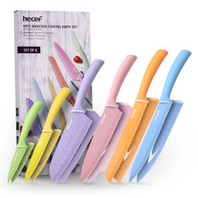 Hecef 6 Piece Kitchen Knife Set, Colorful Coated Stainless Steel Knives with Blade Guards (Brand: Hecef)