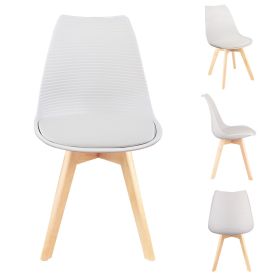 Mid Century Modern Dining Chairs, with Wood Legs, Armless Kitchen Chairs, Shell Lounge Plastic Side Chair with Soft Padded Kitchen, Dining Room (Quantity: 4, Color: White-hw)