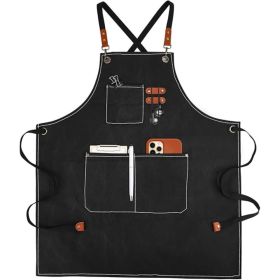 Chef Apron for Men Women with Pockets, Canvas Aprons for Kitchen Cooking, Artist Painting, Work Apron for Restaurant Garden (Color: Black)